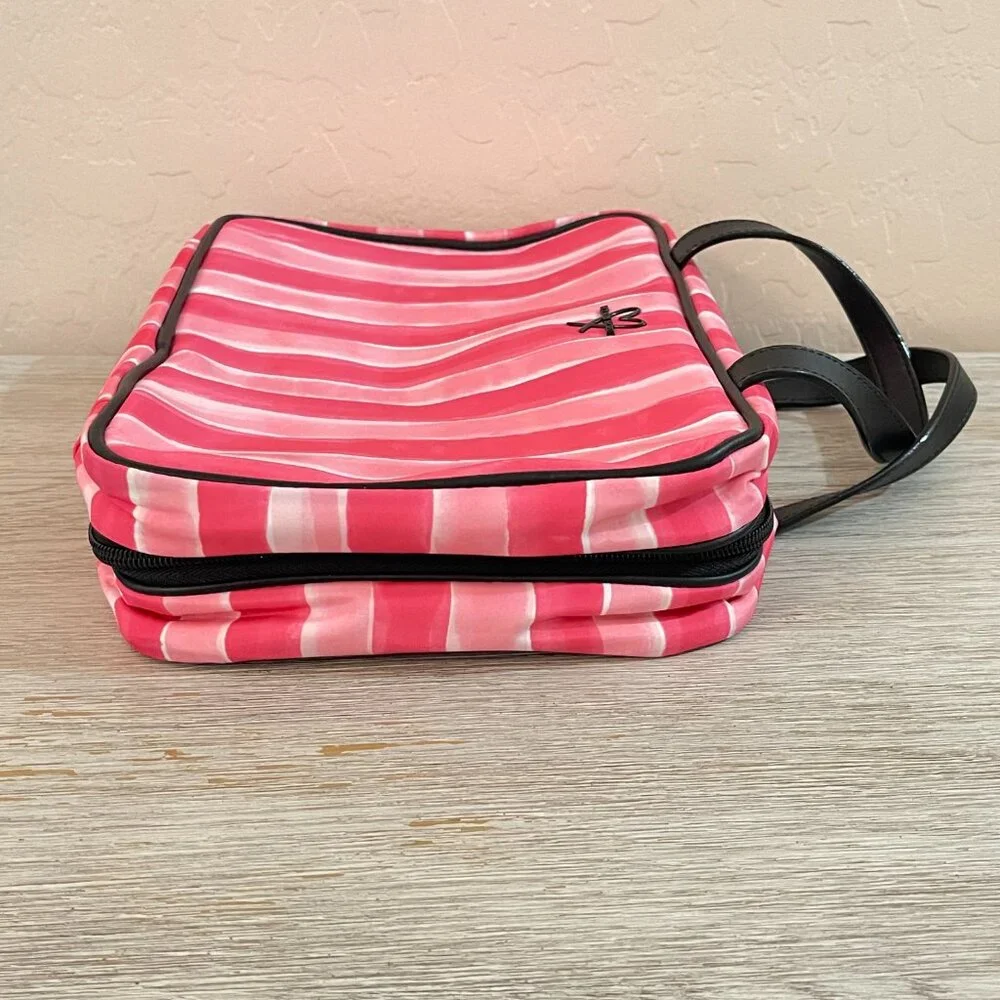Victoria's Secret Makeup Cosmetic Accessory Bag Pink Stripe 3 Section Bag Hanger